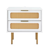 Artiss Rattan Bedside Table 2 Drawers Pine FUR-U-BS-03-RAT-WH