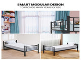 Kingston Slumber 2in1 King Single Metal Bunk Bed Frame, with Modular Design, Dark Matte Grey V219-BEDBBSKS02MA