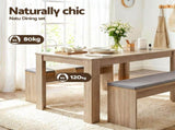 Artiss 3 Piece Dining Sets, 120cm Wooden Dining Table and 2 Upholstered Chairs Set, Space-Saving DSET-TAB120-BEN90-WD