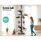 i.Pet Cat Tree 260cm Tower Scratching Post Scratcher Condo House Trees Grey PET-CAT-HSCT260-GR