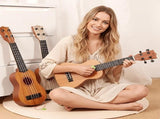 Mahogany color 17-inch Playable Ukulele Mini Guitar, lightweight and portable. Features comfortable V1106-KTZXJT001