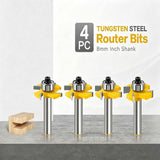 Wood 8mm Shank Straight End Mill Trimmer Cleaning Flush, Trim Corner Round Coves Box Bit 4Pcs, V1192-AZ-W-22190