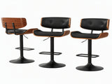 Artiss Bar Stools X3 Kitchen Counter Chair Gas Lift Swivel PU Cherry All Black BA-TW-8045A-BKX3