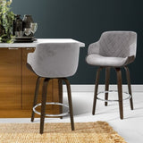 Artiss 2x Bar Stools Swivel Velvet Padded Wooden BA-TW-8908-GYX2