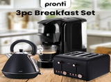 Pronti 3-in-1 Breakfast Set Kettle, 4-Slice Toaster and Pronti HomeMaid Coffee Machine Applianc KT-TS-C511-BK