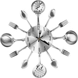 Metal Kitchen Cutlery Wall Clock 14 Inch with Fork Spoon 3D Non Ticking Quartz Watch Clock for V1188-YT-A-2246