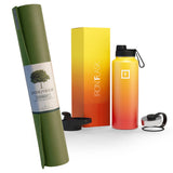 Jade Yoga Harmony Mat - Olive & Iron Flask Wide Mouth Bottle with Spout Lid, Fire, 32oz/950ml Bundle V398-JY-368OL-IFB