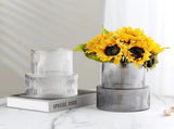 Transparent Modern Two-Tier Ribbed Glass Vase - Elegant Cylindrical Flower Centrepiece for Home V888-ELOSUNG32844