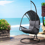 Gardeon Outdoor Egg Swing Chair Wicker Furniture Pod Stand Armrest Black HM-EGG-RAN-S-ARM-BK