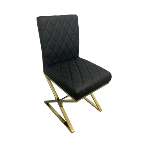 2X Dining Chair Stainless Gold Frame & Seat Black PU Leather V43-DC-DSY