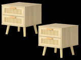 Levede 2x Bedside Tables Set Wooden Side Table Nigntstand Bedroom Rattan Drawers NI1078-NT-2PK-AU