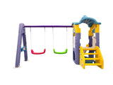 Keezi Kids 4-in-1 Slide Swing Set Double Swing Basketball Hoop Playhouse KPS-SLIDE-2SWING-CLF-AB