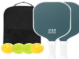 Dark Green Fiberglass Pickleball Paddle Set - 2 Minimalist Paddles, 4 Balls, and Carry Bag for V888-ELOSUNG23664