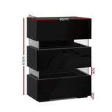 Artiss 2x Bedside Table LED 3 Drawers - LUMI Black FURNI-O-LED-BS-03-BKX2