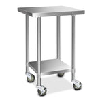 Cefito 610x610mm Stainless Steel Kitchen Bench with Wheels 430 SSKB-430S-WHEEL-24