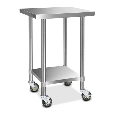 Cefito 610x610mm Stainless Steel Kitchen Bench with Wheels 430 SSKB-430S-WHEEL-24