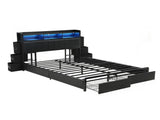 Artiss Queen Bed Frame with Storage Headboard, 2 Drawers, Charging Station& LED Light BFRAME-J-MAXWELL-Q-BK-AB