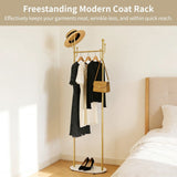 Gold Clothing Rack with Marble Base, Freestanding Modern Coat Rack with Hooks, Small Bedroom Garment V1369-AZ3-W-08823