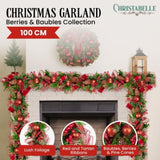 Christabelle 1m Christmas Garland with Red Berries Pine Cones Baubles Berries Tree Decoration O 112_GUE512