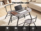 Artiss Oval Dining Table Set 3PC Space-Saving Bistro Kitchen Storage Wine Rack Grey DSET-D-OVAL-GR