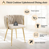 SERENIT Ivory Modern Hand Weaving Dining Chairs,Velvet Upholstered Side Chairs with Gold Legs, Chic V255-GP1800-DC-IVORY