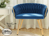 1 Set of 4 Artiss Dining Chairs Velvet Weaving Armchair Blue UPHO-C-DIN-01-VEL-BLX4
