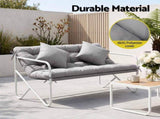 Gardeon Garden Bench 2 Seater Outdoor Bench Metal with Cushion 118cm Grey GB-TEX-CUSHION-WH