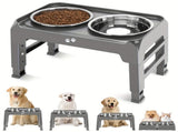 Gray Black dog feeder, elevated dog feeder, double bowl dog feeder, stainless steel dog bowls, V1106-136-GRA-11826
