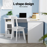 Artiss Office Desk and Chair Set L Shape Computer Desk 150cm with Storage Cabinet & Drawers, FURNI-DESK-L-8147H-WH