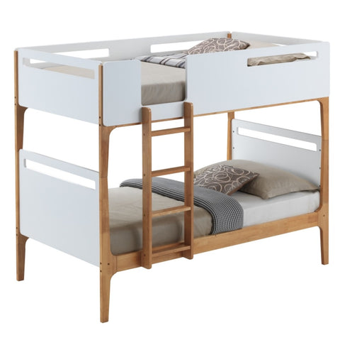 Baby Rose Single Bunk Bed Frame Solid Rubber Timber Wood Loft Furniture - White V315-V-HAYE-01-KIT