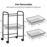 SONGMICS 3-Tier Metal Rolling Cart on Wheels with Removable Shelves Black V227-8498402105990