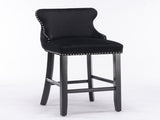 2x Velvet Upholstered Button Tufted Bar Stools with Wood Legs and Studs-Black V226-SW1824BK