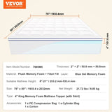 VEVOR Mattress Topper Premium Memory Foam Fiber Fill King 101.6 mm Thickness V952-DHYCDZ7680INM5WOQV0