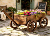 Gardeon Wooden Planter Cart Garden Decor Plant Stand Fir Wood Flower Wagon Wheels XL GD-GC-XL-CC
