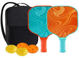 Fiberglass Pickleball Paddle Set - Turquoise Blue and Orange Swirl Design, 2 Paddles with 4 V888-ELOSUNG57468