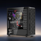 PC Gaming Case, Mid-Tower, Computer Case with High-Airflow Tempered Glass Panel, Dust Filter, 4 x V952-DNJXZT120MMBU4Q2Z001V9