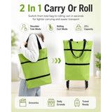 2 in 1 Foldable Shopping Bag, 23L Large Capacity Oxford Rolling Tote, Lightweight Reusable Grocery V1366-AZ2-W-10839