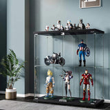 Stacked Glass Display Cabinet Lockable Collections Storage 2 Tier Shelf 2 Door DBOX1002-2-D-BK