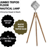 Nautical Tripod Floor Lamp Search Light Modern Chrome Head with Mesh V563-BR-75029