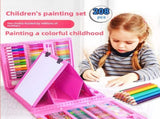 Blue 208-Piece Kids Art Set with Built-in Trifold Easel Drawing and Painting Kit for Students with V888-ELOSUNG43179