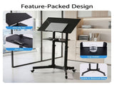 Artiss Mobile Lectern Stand, Adjustable Sit-to-Stand Presentation Podium w/ Wheels Black LPS-HY04-125-BK
