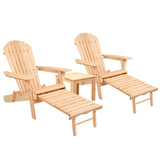 Gardeon 3PC Adirondack Outdoor Table and Chairs Wooden Sun Lounge Beach Patio Natural FF-BEACH-CHOT-3NTL