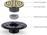 Round Shower Drain SUS304 Stainless Steel Brushed Gold Shower Drain 4 inch with Adjustable PVC Base V1258-DP02-C-2235