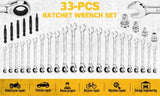 ELEAD 33Pcs Ratchet Wrench Set SAE Metric Wrench Phillips Slotted Bits Adapter V465-E70031