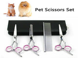 4Pcs 7" Professional Hair Cutting Scissors Pet Dog Cat Grooming Curved Thinning Shears & Straight V1366-AZ2-W-11169
