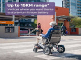 EQUIPMED Power Electric Wheelchair, Long Range, Airline Approved, Alloy, Remote Control, Lithium V219-HELWLCEQPKS8A