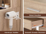 Artiss Dressing Table Vanity Desk Set Stool LED Charging Station Wood FURNI-N-DRESS03-WD-ABC