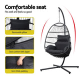 Gardeon Outdoor Egg Swing Chair Hanging Chair Wicker Rope Pod Stand Foldable Grey HM-EGG-ROPE-XD-GREY