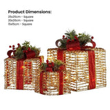 Christabelle Set of 3 Christmas Gift Boxes with Lights - Champagne with Red Bows 112_MHA511
