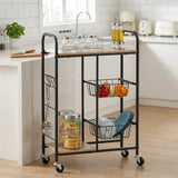 CARLA HOME Kitchen Trolley Cart with Wire Baskets - Brown - Rustic - Steel - Kitchen Rolling Cart V178-36443